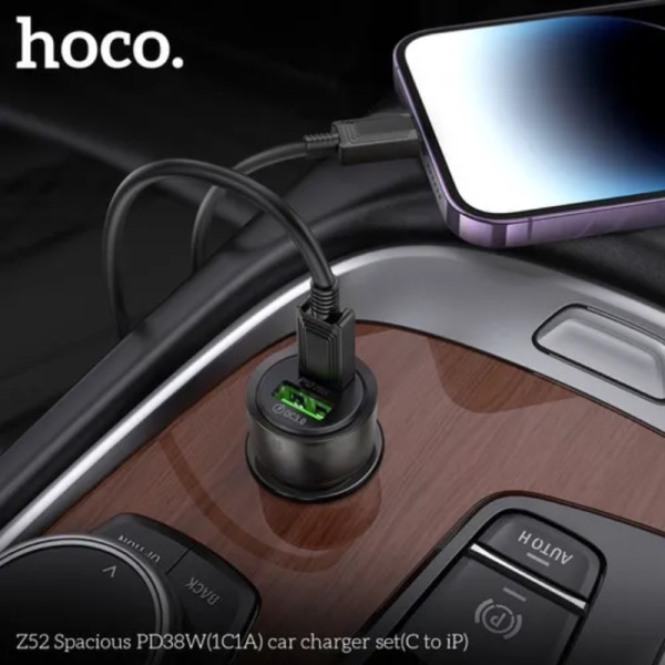 Авто зарядка Hoco Z52 Spacious PD38W (Type-C to iP) [Transparent-Black]