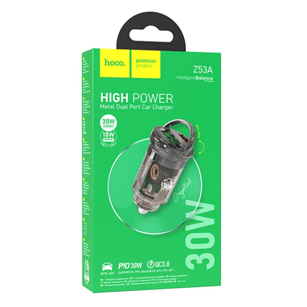Авто зарядка Z53A Vision PD30W+QC3.0 [Transparent-Black]