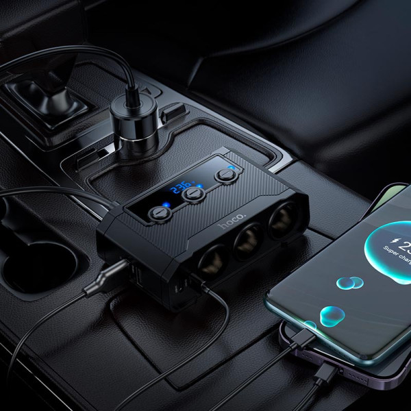Incarcator auto Hoco Z64 Anshun 240W digital display 3-in-1 cigarette lighter(2C2A) car charger [Black]