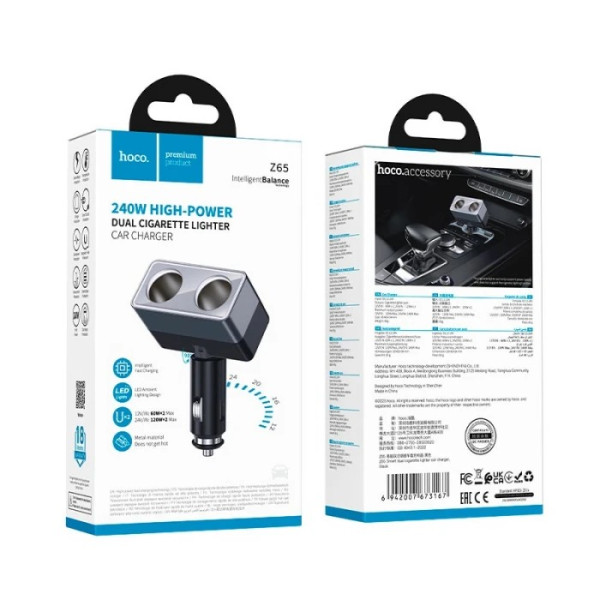 adaptor de încărcare auto / splitter brichetă Hoco Z65 [Black]