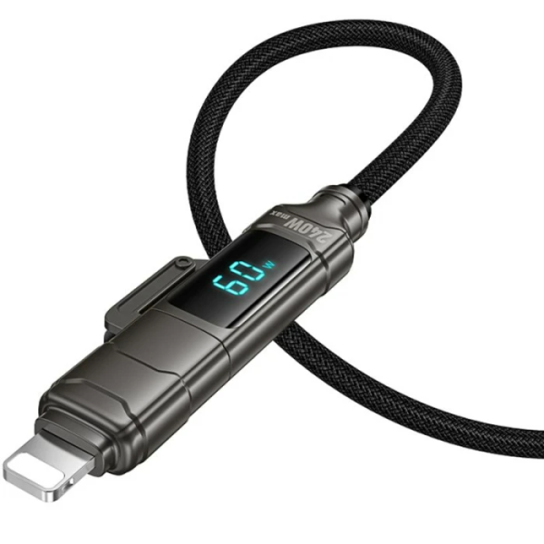 Cablu Hoco U152 Fortune 240W 4-in-1 charging data cable with display USB/C to iP/C [Black]