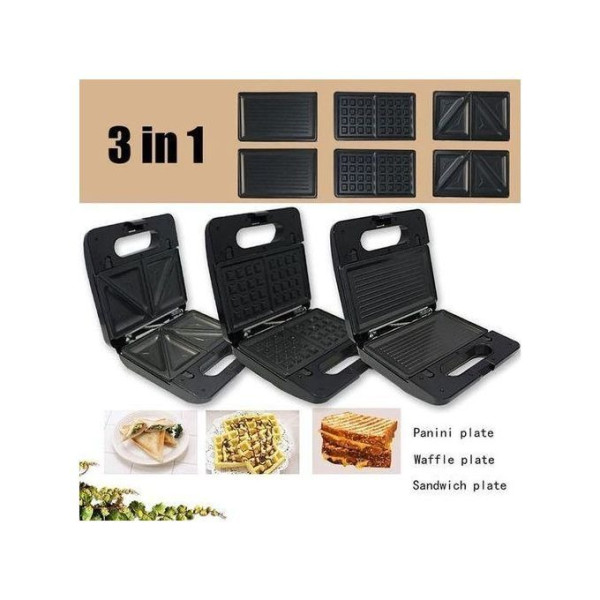 Aparat pentru sandwich multifunctional Hoffmans HM-3025 sandwich maker 3-in-1 [Black]