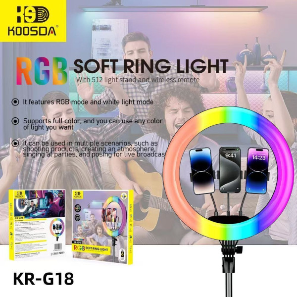 Кольцевая лампа Koosda KR-G18 18inch RGB Soft Ring Light With Bluetooth Remote Control [Black]