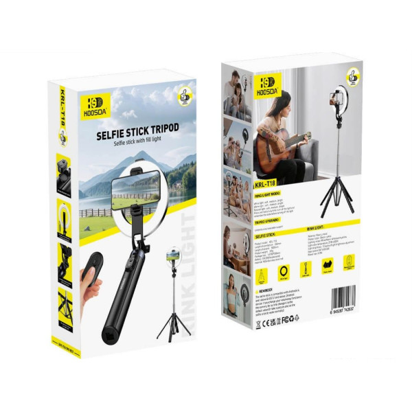 Селфи-Палка Трипод Koosda KRL-T18 Retractable Bluetooth Selfie Stick 1.8M [Black]