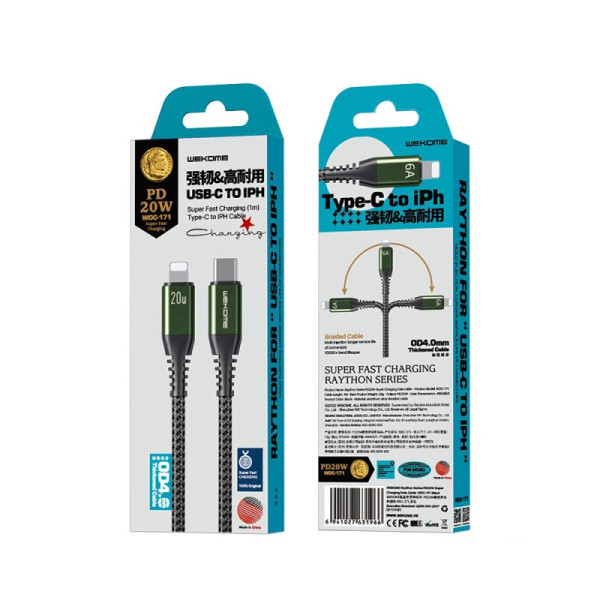 Cablu Wekome WDC-171 Fast Charging Cable PD 20W Type C to Lithning [Silver]