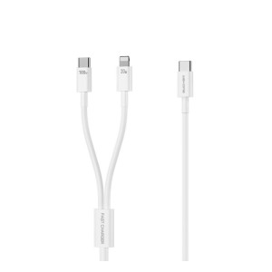 Cablu Wekome WDC-176 Cable, 2 in 1, 100W (Type C to Type C & Lithning) [White]