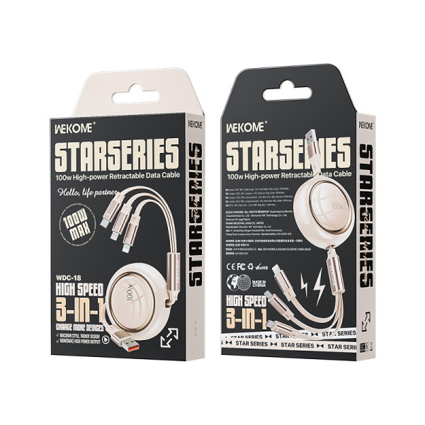 Cablu Wekome WDC-18 Star 3in1 (100W) [Beige]