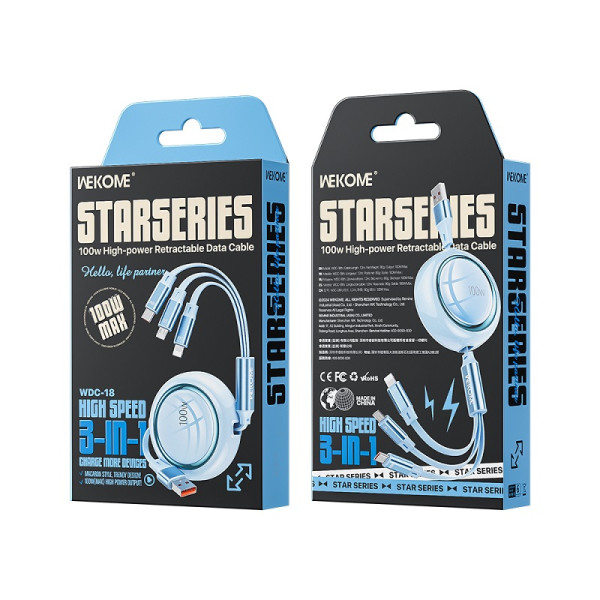 Cablu Wekome WDC-18 Star 3in1 (100W) [Blue]