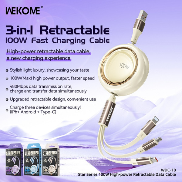 Cablu Wekome WDC-18 Star 3in1 (100W) [Purple]
