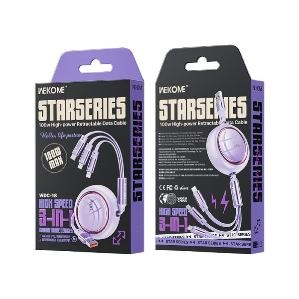 Cablu Wekome WDC-18 Star 3in1 (100W) [Purple]