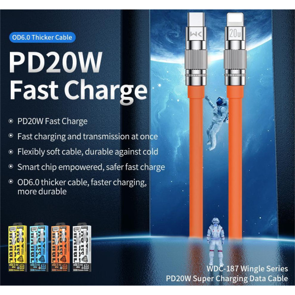 Кабель Wekome WDC-187 Wingle Series Fast Charging Cable PD 20W Type C-Lithtning  [Orange]