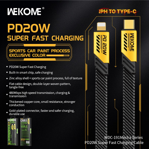 Cablu Wekome WDC-191 Mecha USB-C to Lighting (PD20W) [Tarnish]