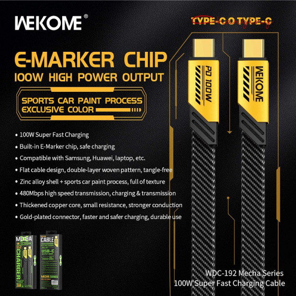 Cablu Wekome WDC-192 Mecha USB-C to USB-C (100W) [Tarnish]