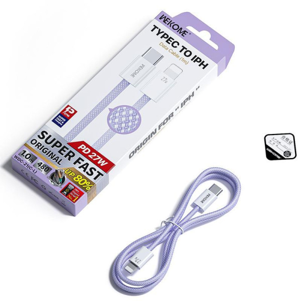 Cablu Wekome WDC-21 Original PD27W Super Fast Charging Data Cable Type C to Lithning [Blue]