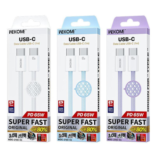 Cablu Wekome WDC-21 Original 65W Super Fast Charging Data Cable Type C to Type C [Blue]