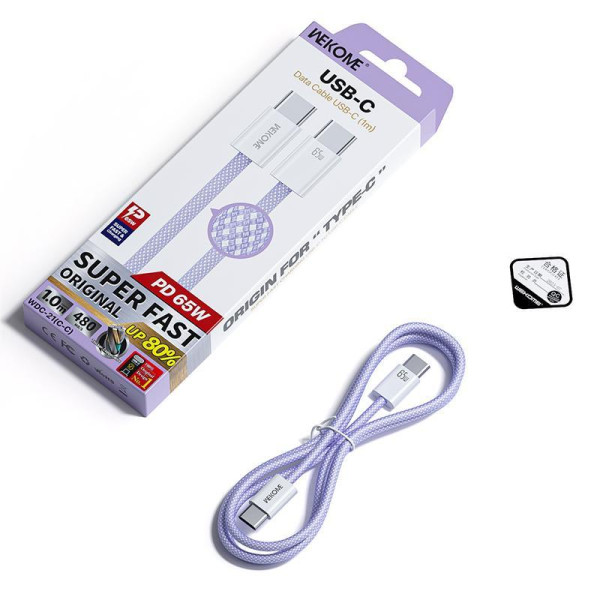 Cablu Wekome WDC-21 Original 65W Super Fast Charging Data Cable Type C to Type C [Blue]