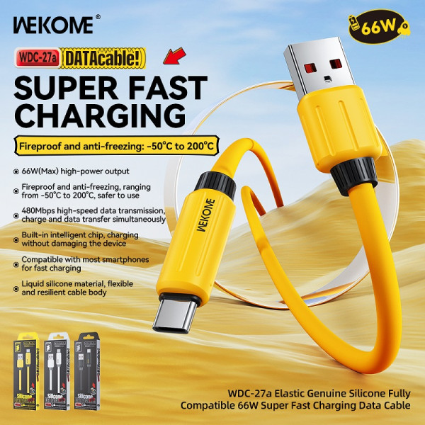 Cablu Wekome WDC-27a Fully Type-C (66W) [Yellow]