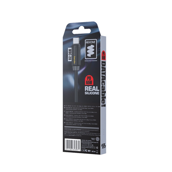 Cablu Wekome WDC-28 Elastic USB-C to USB-C (PD65W) [Black]