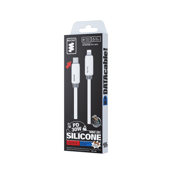 Cablu Wekome WDC-29 Elastic USB-C to Lighting (PD30W) [White]