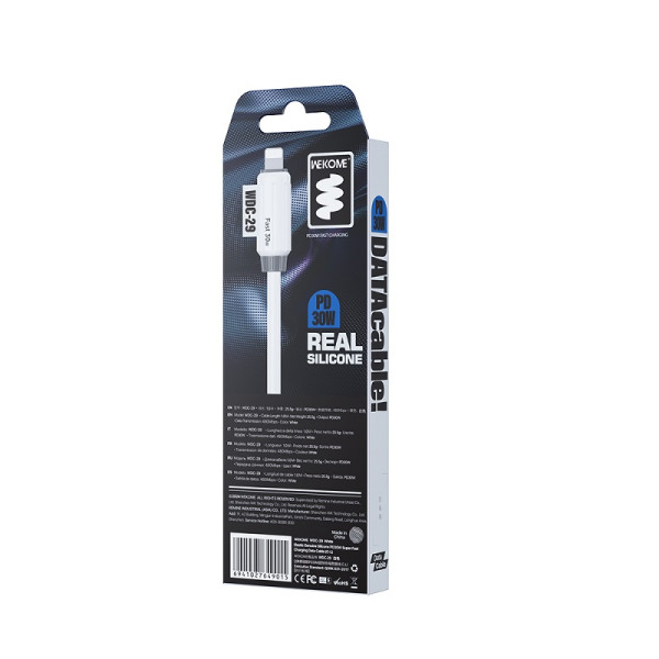 Cablu Wekome WDC-29 Elastic USB-C to Lighting (PD30W) [White]