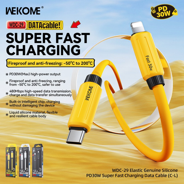 Cablu Wekome WDC-29 Elastic USB-C to Lighting (PD30W) [Yellow]