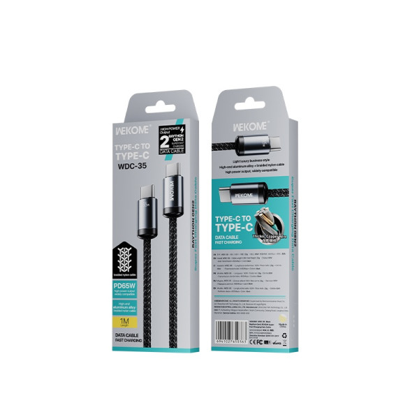 Cablu Wekome WDC-35 Raython Gen2 PD65W Super Fast Charging Data Cable Type C to Type C [Black]