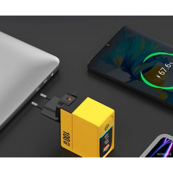 Incarcator de retea Wekome WP-U155 GaN Charger 100W 1A+2C (EU) [Yellow]