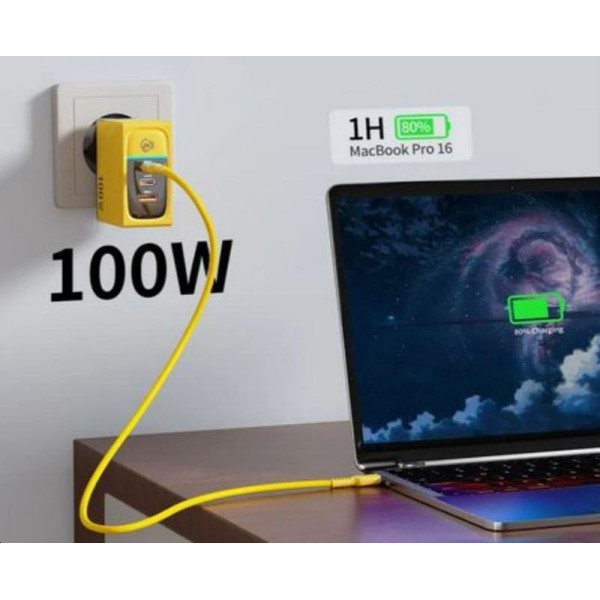 Incarcator de retea Wekome WP-U155 GaN Charger 100W 1A+2C (EU) [Yellow]
