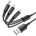 Cablu Borofone BX50 3-in-1 Fresco Lightning + Micro USB + Type-C (1m) [Black]