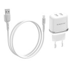 Зарядное устройство Borofone BA25A Outstandingr + Кабель Lightning (2.4A) [White]