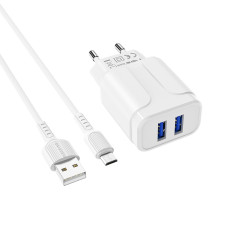 Зарядное устройство Borofone BA37A Speedy + Кабель Micro USB (2.4A) [White]