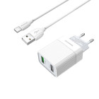 Incarcator de retea Borofone BA39A Speedway + Cablu Type-C (QC3.0) [White]