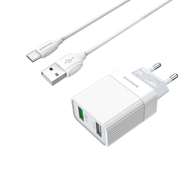 Incarcator de retea Borofone BA39A Speedway + Cablu Type-C (QC3.0) [White]