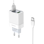 Incarcator de retea Borofone BA39A Speedway + Cablu Type-C (QC3.0) [White]