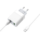 Incarcator de retea Borofone BA39A Speedway + Cablu Type-C (QC3.0) [White]