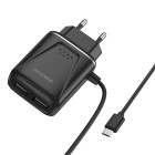 Зарядное устройство Borofone BA50A Beneficence + Кабель Micro USB (2.1A) [Black]