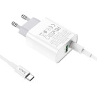 Incarcator de retea Hoco C80A Rapido + Cablu Type-C to Type-C (PD + QC3.0) [White]