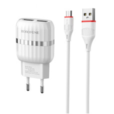 Зарядное устройство Borofone BA24A Vigour + Кабель Micro USB (2.1A) [White]