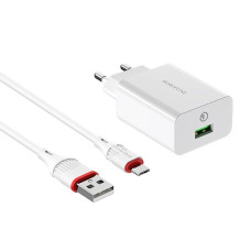 Зарядное устройство Borofone BA21A Long Journey + Кабель Micro USB (QC3.0) [White]