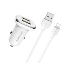 Incarcator auto Borofone BZ12 Lasting + Cablu Lightning (2.4A) [White]