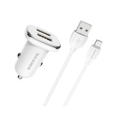 Авто-зарядка Borofone BZ12 Lasting + Кабель Micro USB (2.4A) [White]