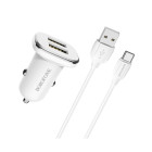 Incarcator auto Borofone BZ12 Lasting + Cablu Type-C (2.4A) [White]