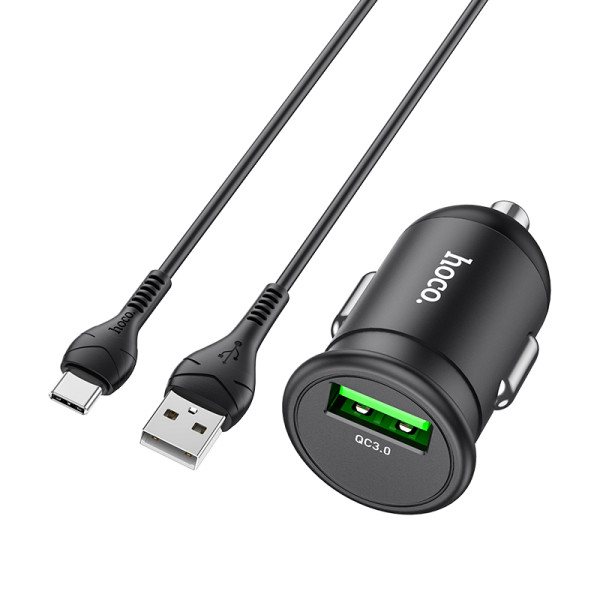Авто-зарядка Hoco Z43 Mighty + Кабель Type-C (QC3.0) [Black]