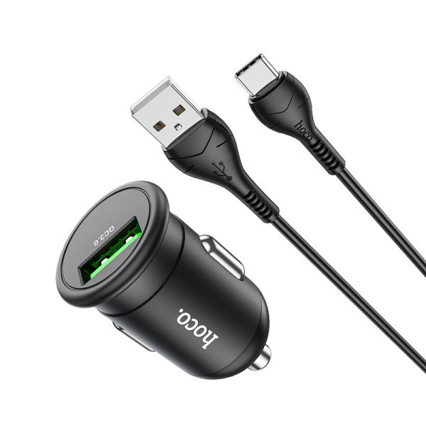 Авто-зарядка Hoco Z43 Mighty + Кабель Type-C (QC3.0) [Black]