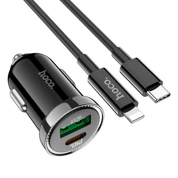 Авто-зарядка Hoco Z44 Leading + Кабель Type-C to Lightning (PD20W + QC3.0) [Black]