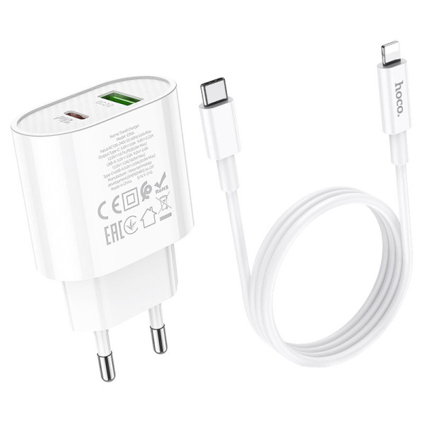 Incarcator de retea Hoco C95A Lineal (PD20W+QC3.0) + Cablu Type-C to Lightning  [White]