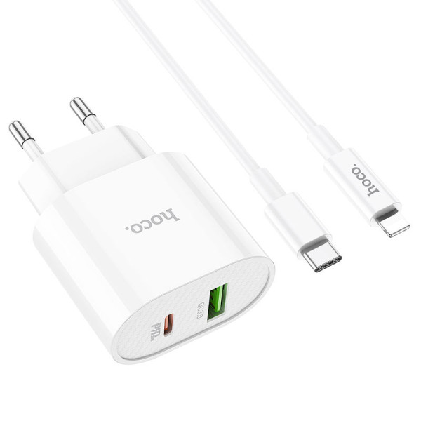 Incarcator de retea Hoco C95A Lineal (PD20W+QC3.0) + Cablu Type-C to Lightning  [White]