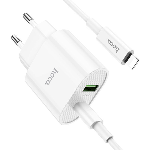 Incarcator de retea Hoco C95A Lineal (PD20W+QC3.0) + Cablu Type-C to Lightning  [White]
